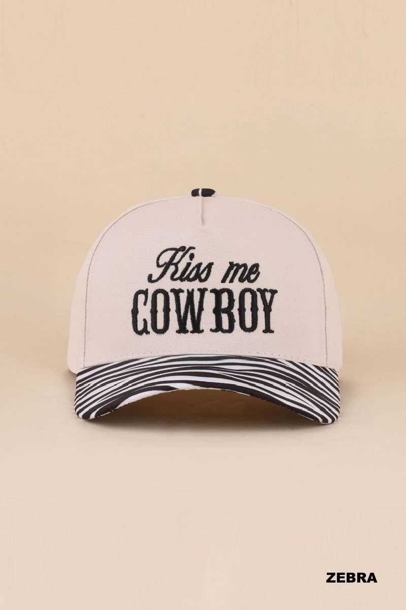 `Kiss Me Cowboy Two Tone Canvas Cotton Cap  Zenana Consgt.