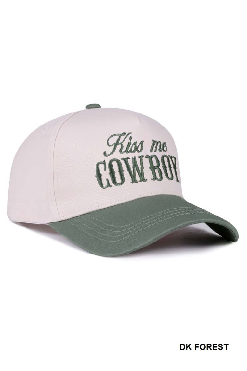 `Kiss Me Cowboy Two Tone Canvas Cotton Cap  Zenana Consgt.