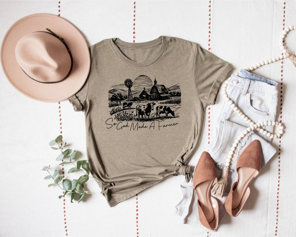 God Made A Farmer Heather Olive Western Faith Graphic Tee