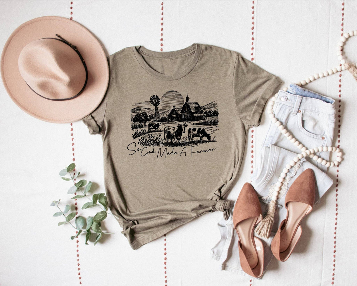 God Made A Farmer Heather Olive Western Faith Graphic Tee