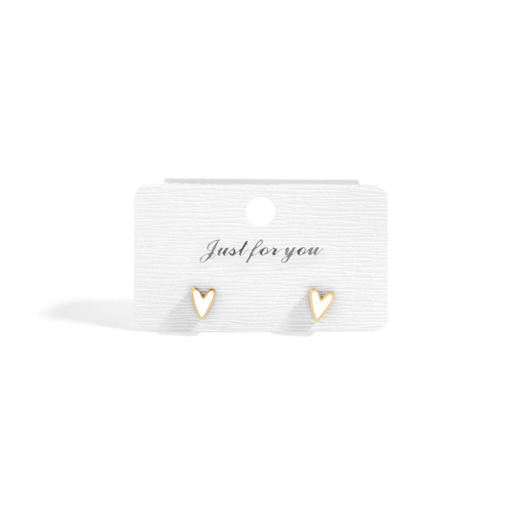 Gold Stainless Steel White Heart Stud Earrings