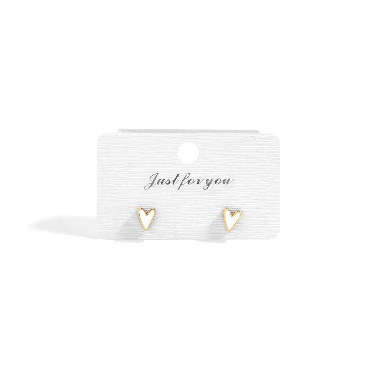 Gold Stainless Steel White Heart Stud Earrings