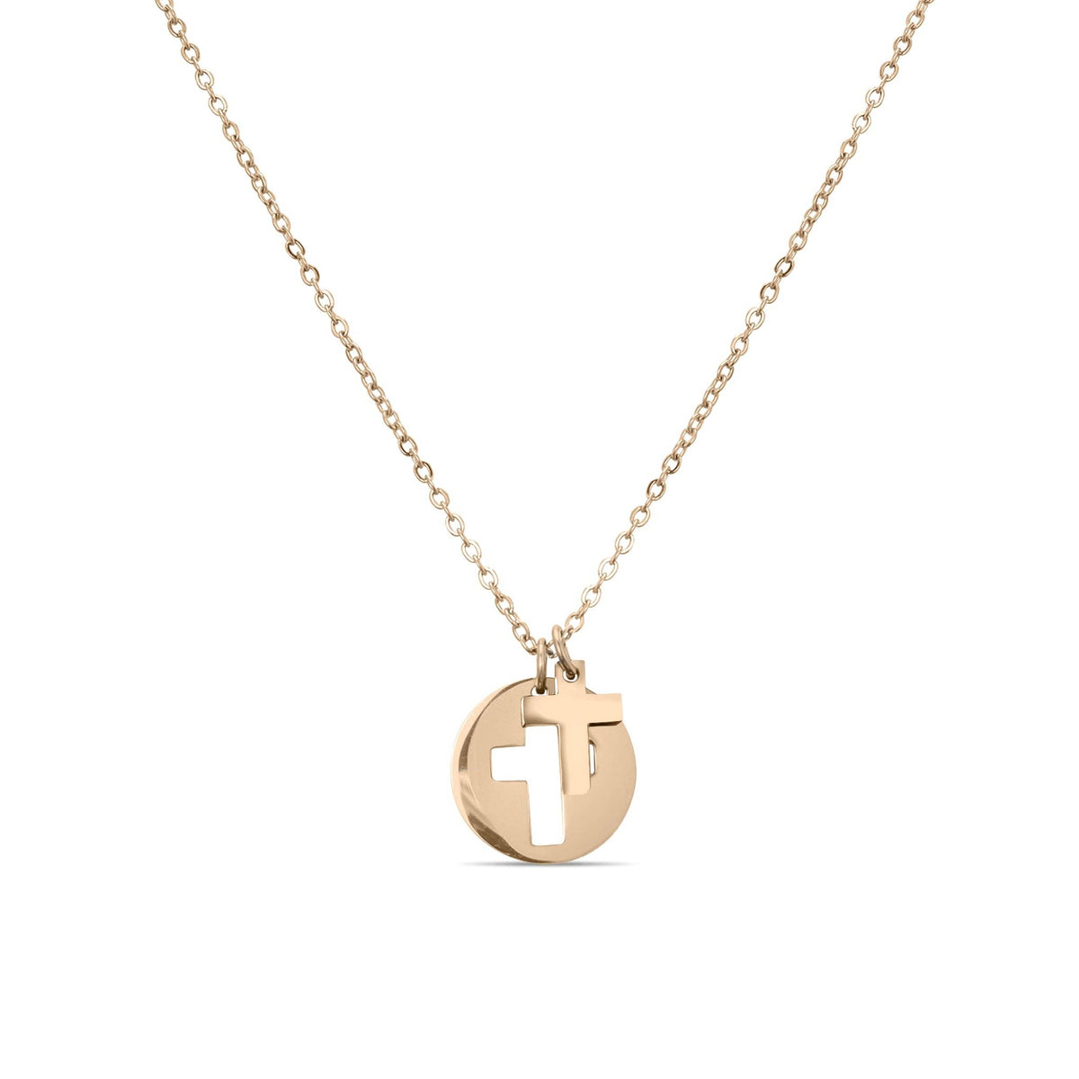 Stainless Steel Cutout 2 Piece Cross Necklace