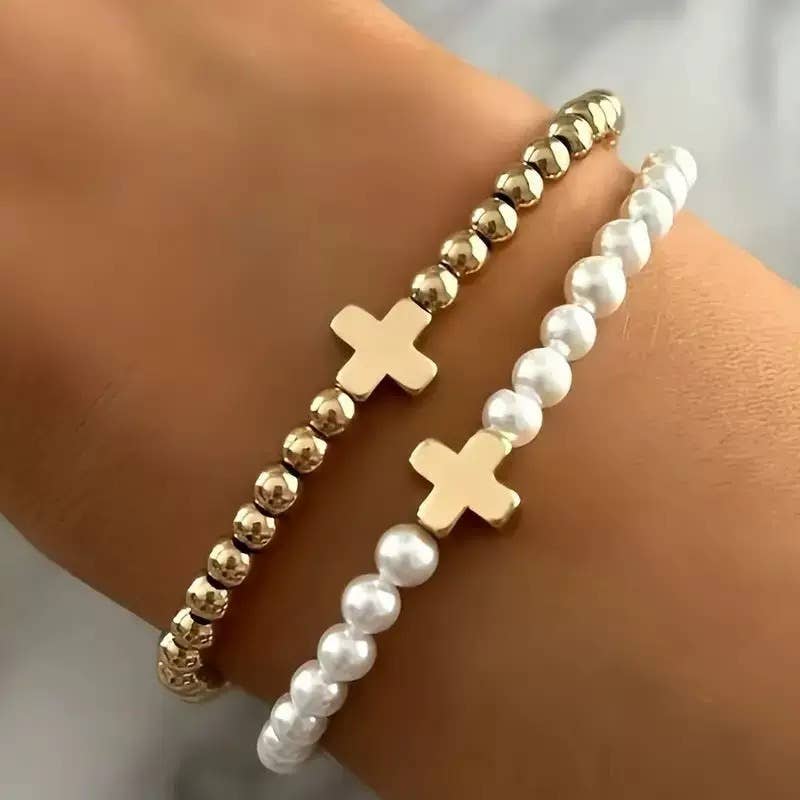2-Pack Beaded Cross Bracelet Set