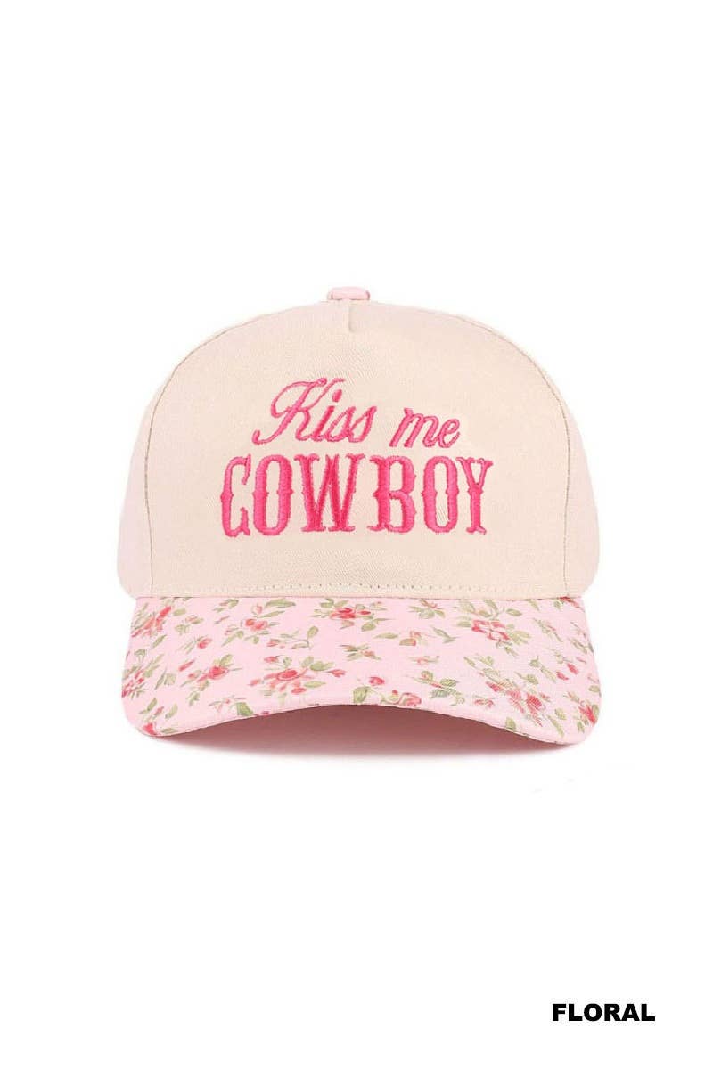 `Kiss Me Cowboy Two Tone Canvas Cotton Cap  Zenana Consgt.