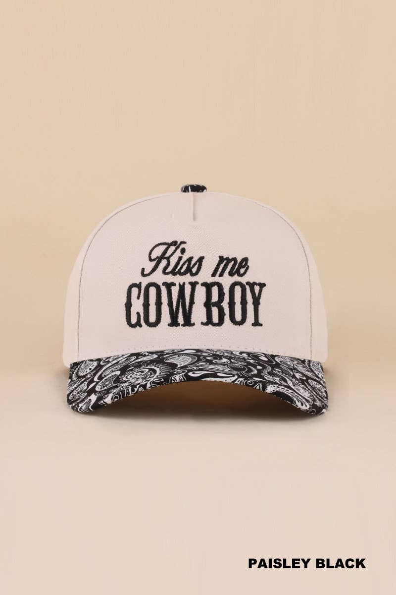 `Kiss Me Cowboy Two Tone Canvas Cotton Cap  Zenana Consgt.