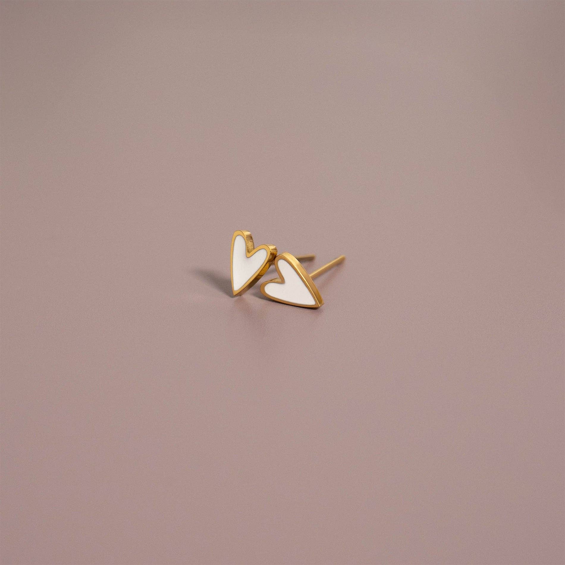 Gold Stainless Steel White Heart Stud Earrings