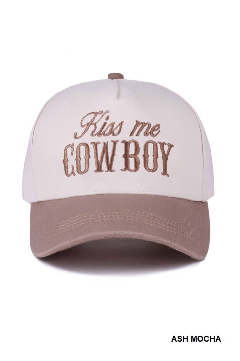 `Kiss Me Cowboy Two Tone Canvas Cotton Cap  Zenana Consgt.