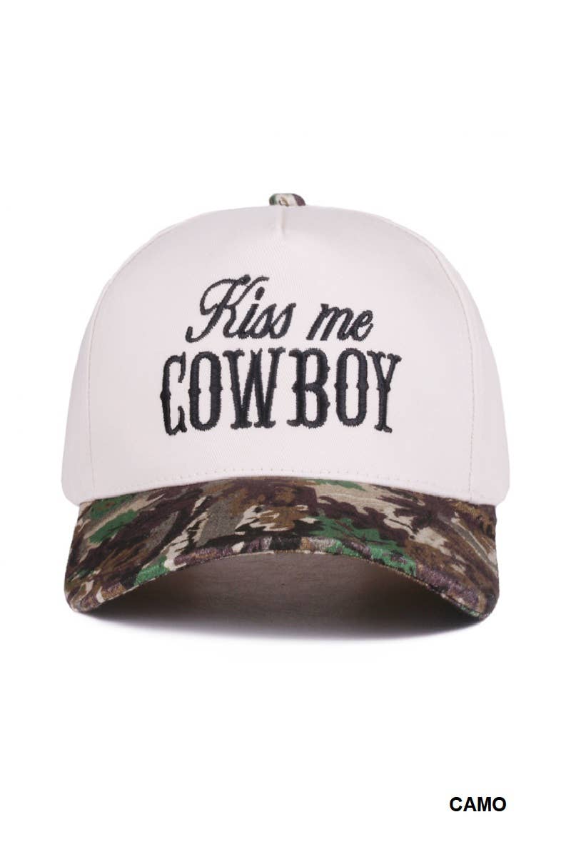 `Kiss Me Cowboy Two Tone Canvas Cotton Cap  Zenana Consgt.