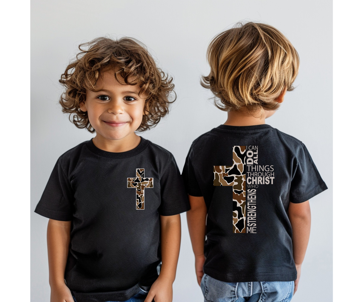 Camo Cross I Can Do All Things Faith Youth Graphic Tee