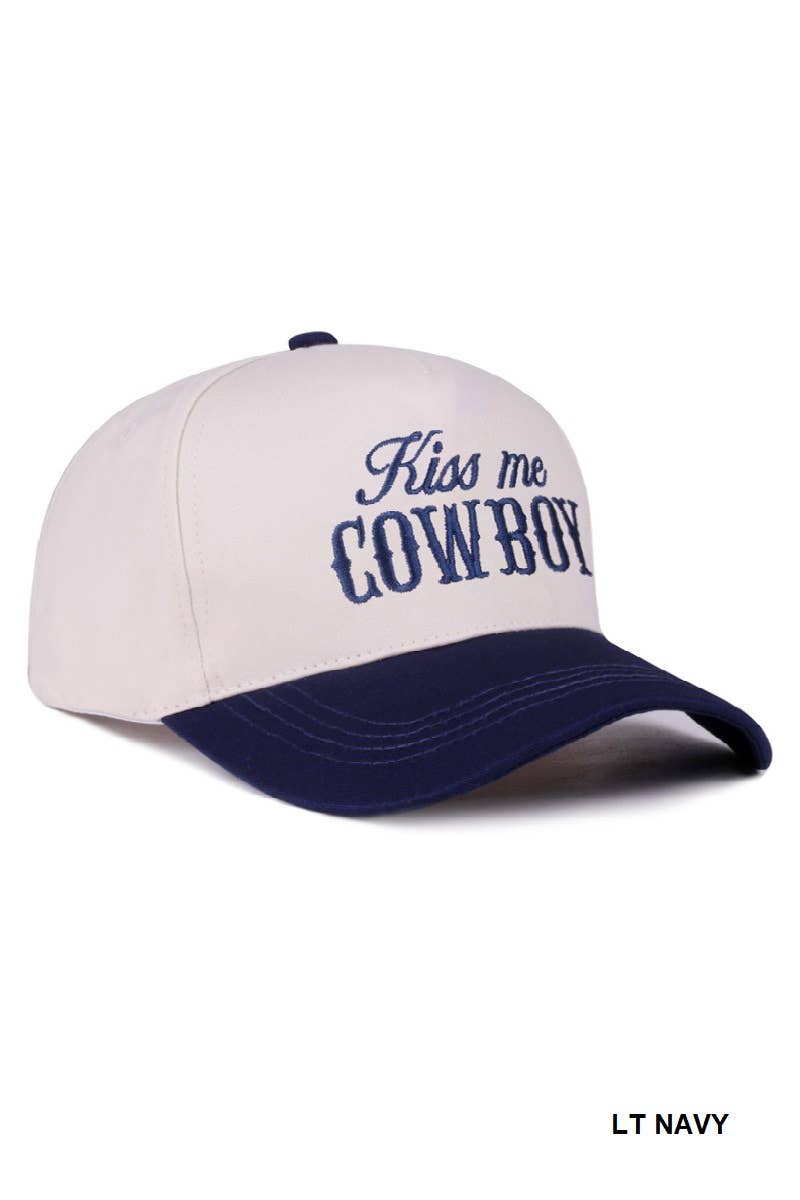 `Kiss Me Cowboy Two Tone Canvas Cotton Cap  Zenana Consgt.