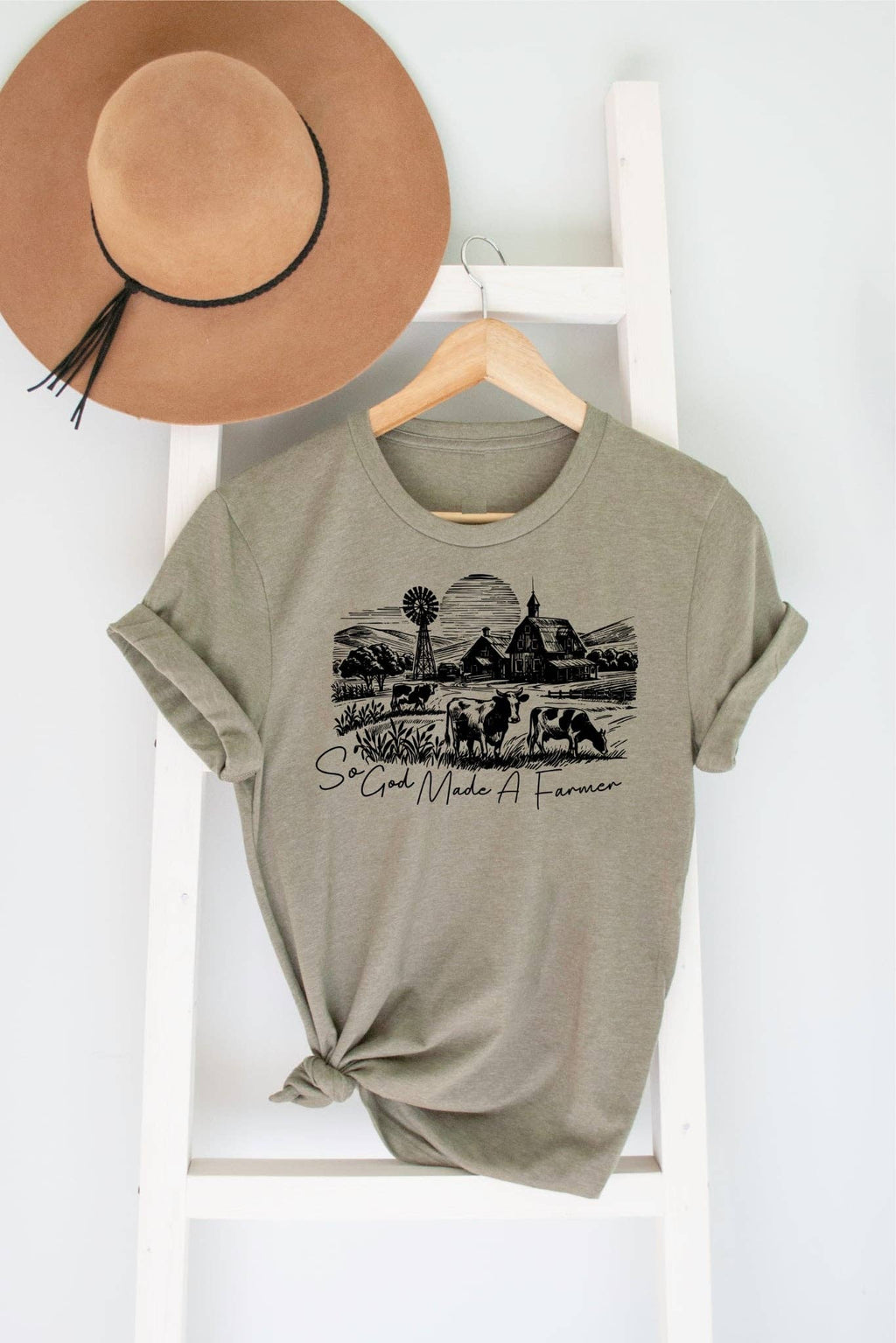 God Made A Farmer Heather Olive Western Faith Graphic Tee