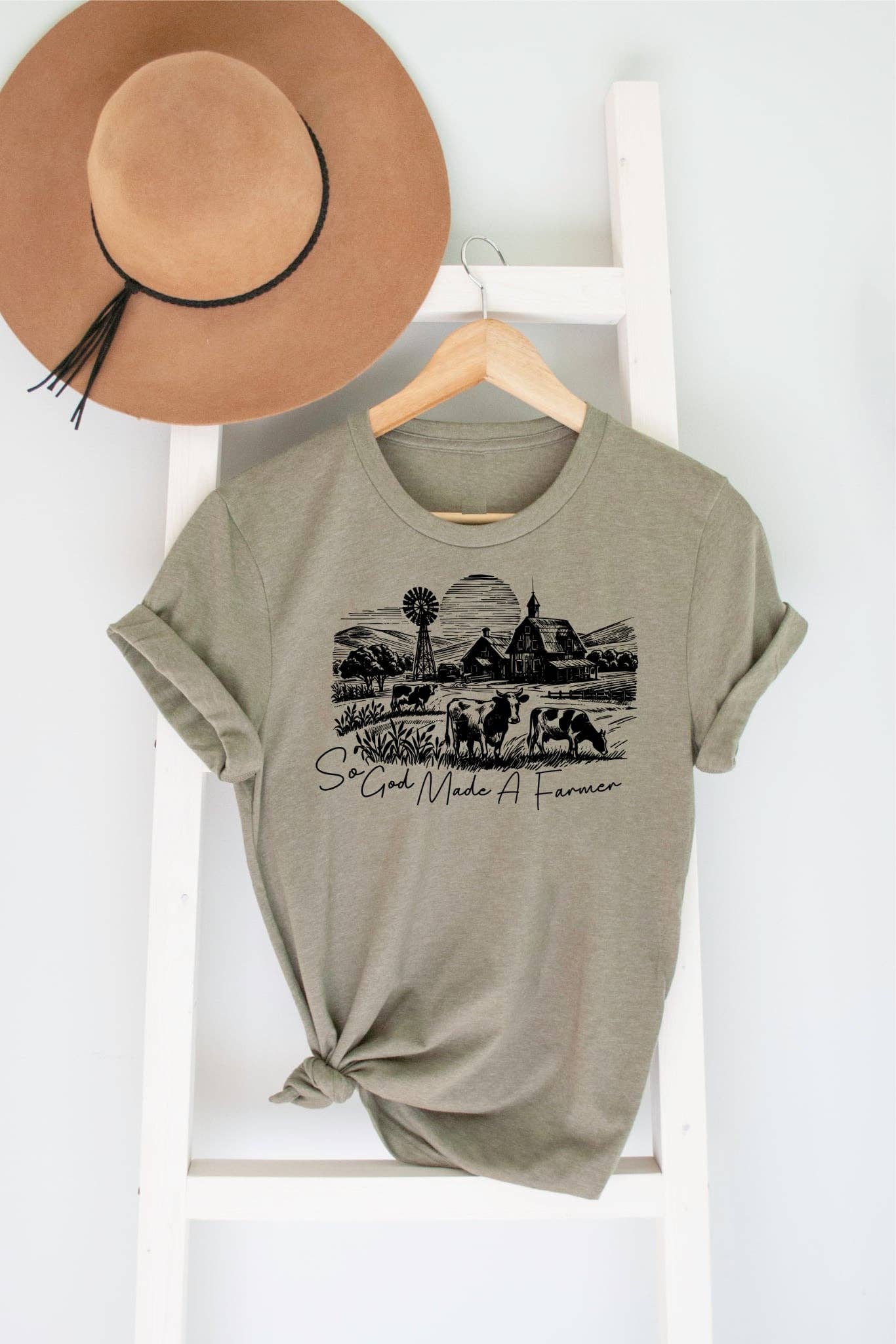 God Made A Farmer Heather Olive Western Faith Graphic Tee