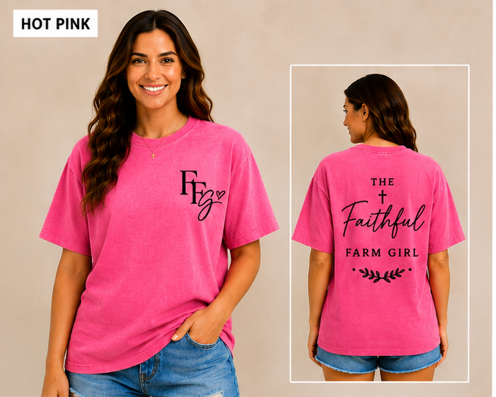 The Faithful Farm Girl Logo Tee | Adult Vintage Washed Oversized T-Shirt
