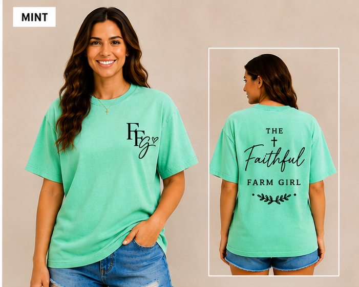 The Faithful Farm Girl Logo Tee | Adult Vintage Washed Oversized T-Shirt