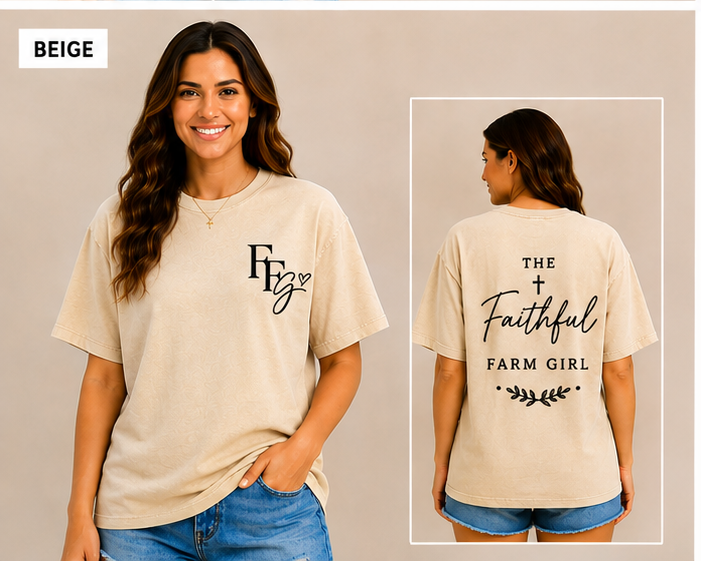 The Faithful Farm Girl Logo Tee | Adult Vintage Washed Oversized T-Shirt