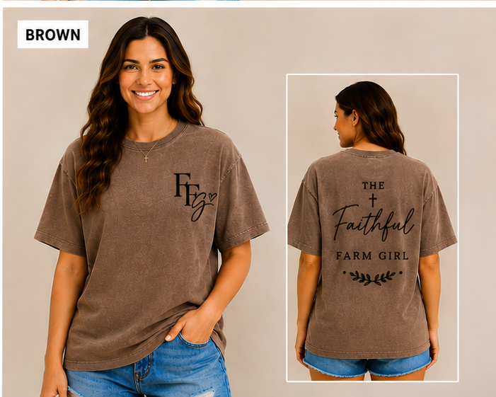The Faithful Farm Girl Logo Tee | Adult Vintage Washed Oversized T-Shirt