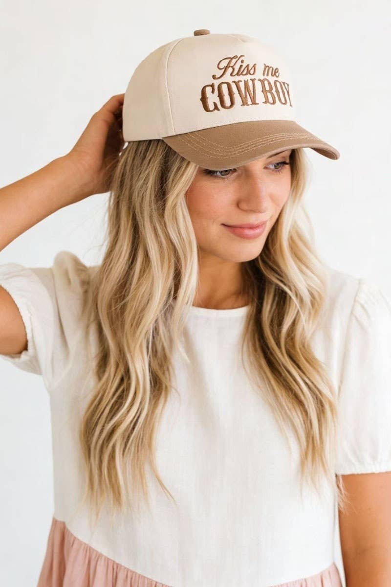 `Kiss Me Cowboy Two Tone Canvas Cotton Cap  Zenana Consgt.