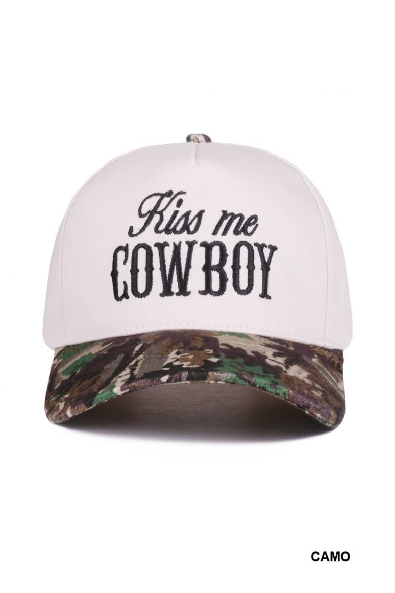 `Kiss Me Cowboy Two Tone Canvas Cotton Cap  Zenana Consgt.