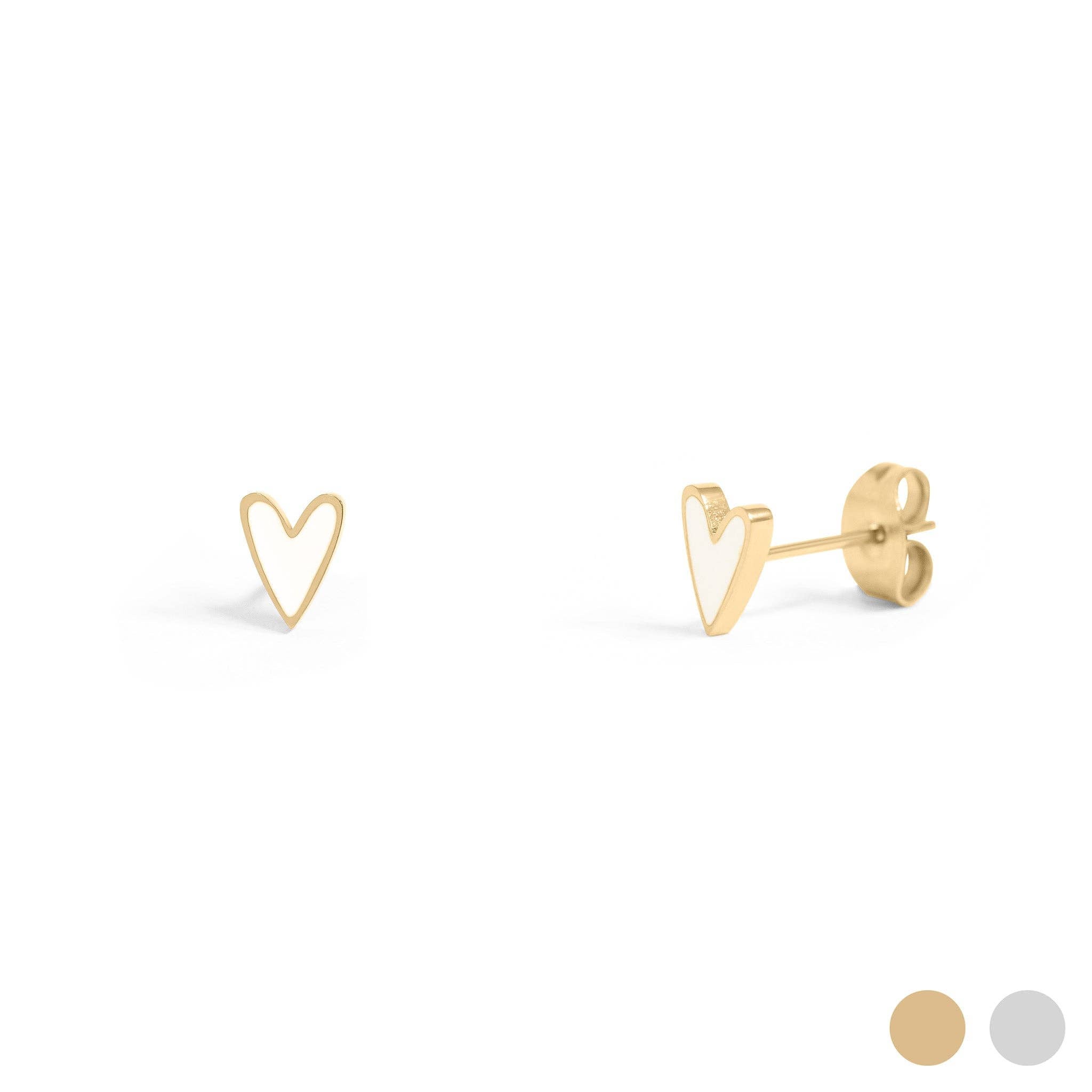 Gold Stainless Steel White Heart Stud Earrings