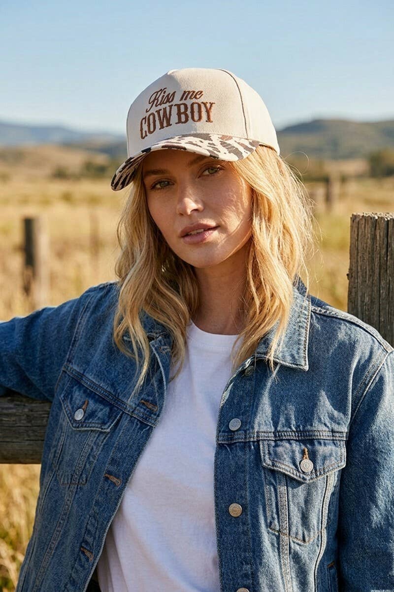 `Kiss Me Cowboy Two Tone Canvas Cotton Cap  Zenana Consgt.