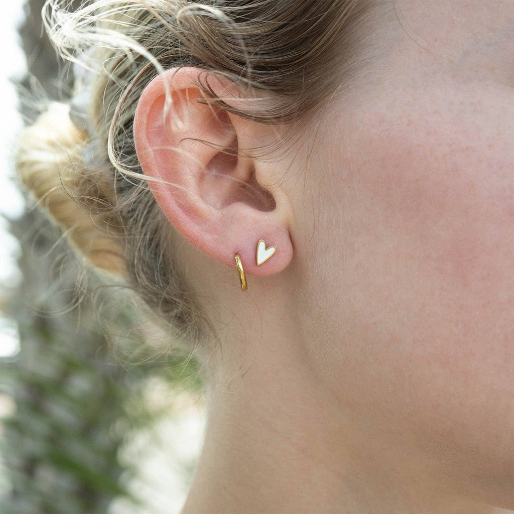 Gold Stainless Steel White Heart Stud Earrings