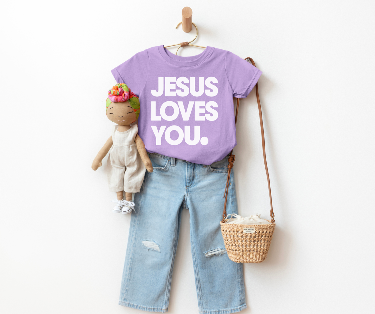 Lavender Jesus Loves You Youth Faith Graphic Tee
