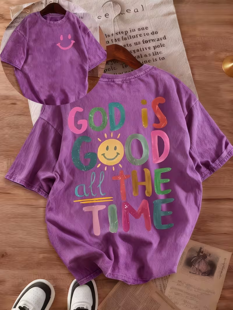 God is Good All the Time graphic tee in purple