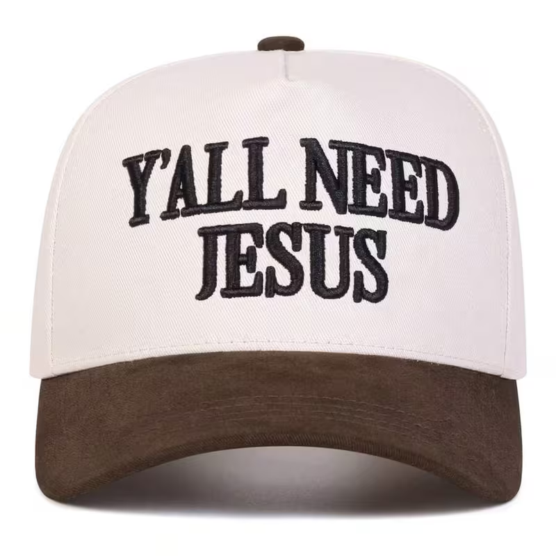 Y'all Need Jesus cap - cream with brown brim