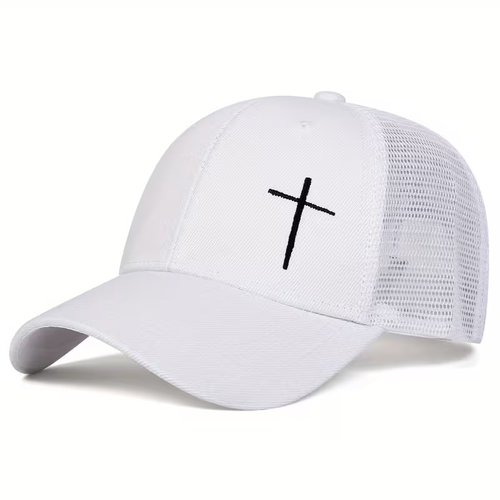 White cross embroidered trucker cap