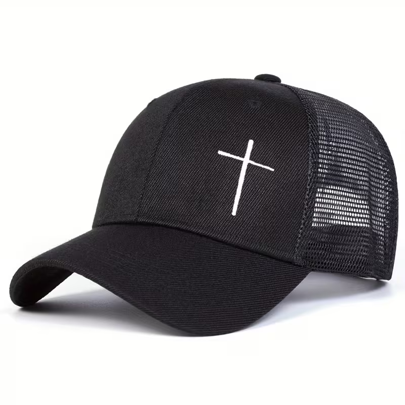 Black cross embroidered trucker cap