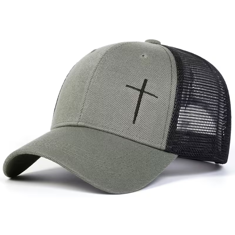 Olive and black cross embroidered trucker cap